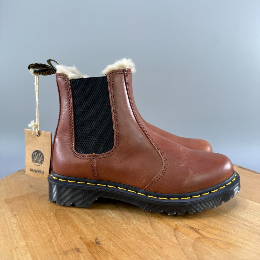 Dr. Martens 2976 Leonore Womens Size 6 Faux Fur-Lined Chelsea Boots Tan Leather